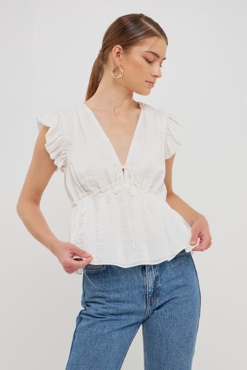 Light Sheen Woven Front Tie Top