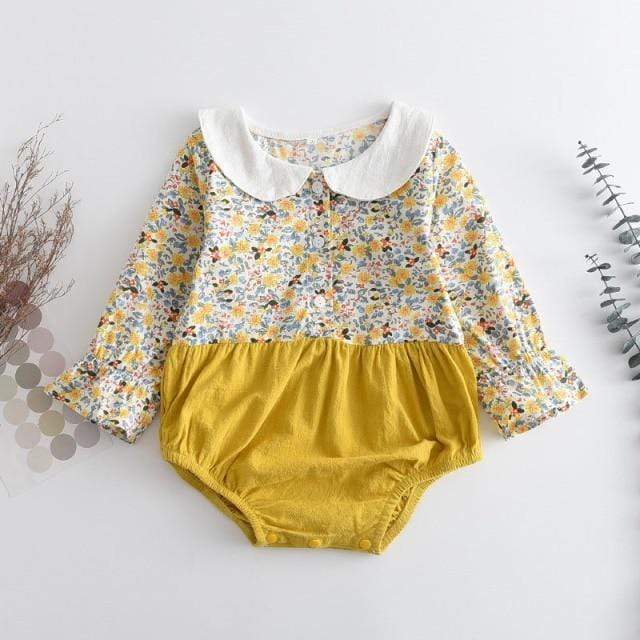 Girl's Clothing AH4309 Yellow / 0M-3M Cute Print Floral Romper
