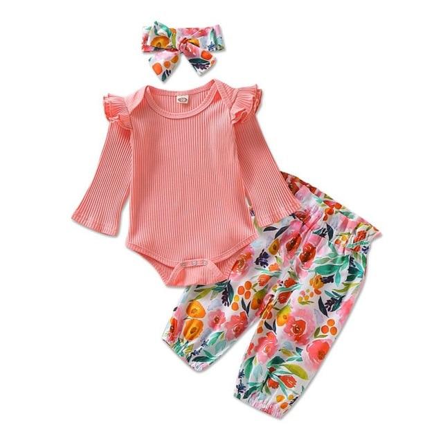 Girl's Clothing C / 6M Butterfly Sleeve Romper Floral Pant Outfit