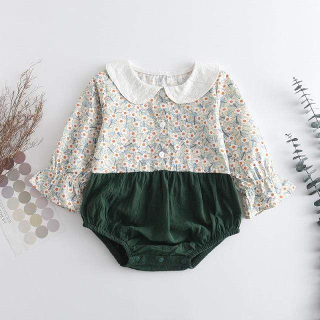 Girl's Clothing AH4309 Green / 0M-3M Cute Print Floral Romper