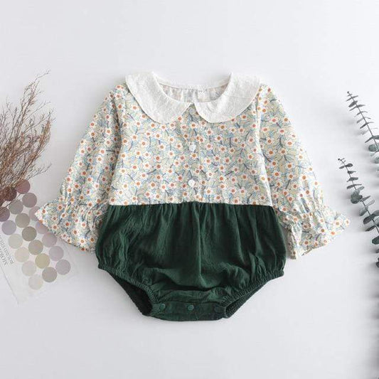 Girl's Clothing AH4309 Green / 0M-3M Cute Print Floral Romper