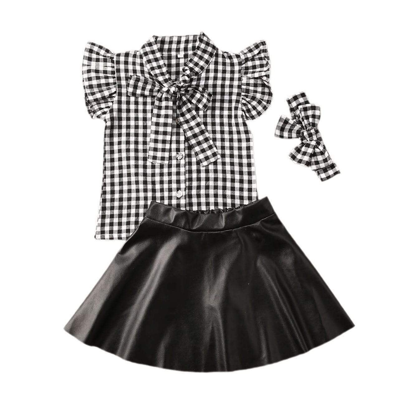 Bowtie Shirts PU Leather Skirts Headband
