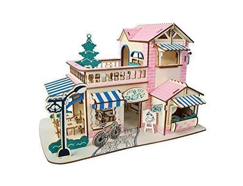 Natural Wood 3D Puzzle Romantic Coffee Bar Craft Building Set