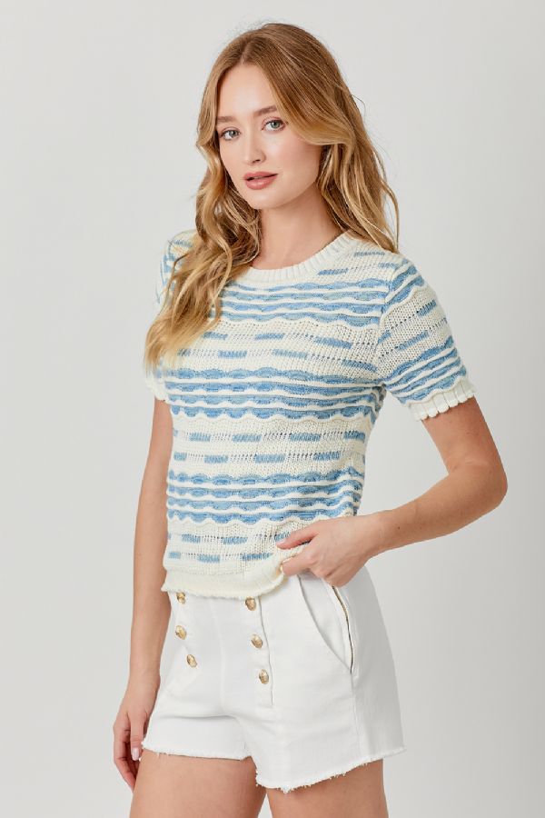 Scallop Rib Short Sleeve Sweater